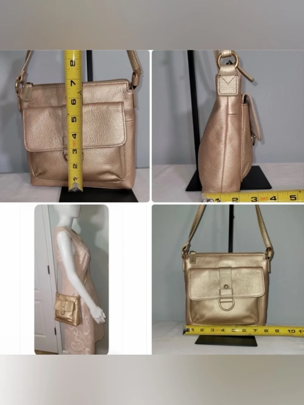 Fossil Metallic Crossbody Bag Bronze Gold Leather Vintage Y2K